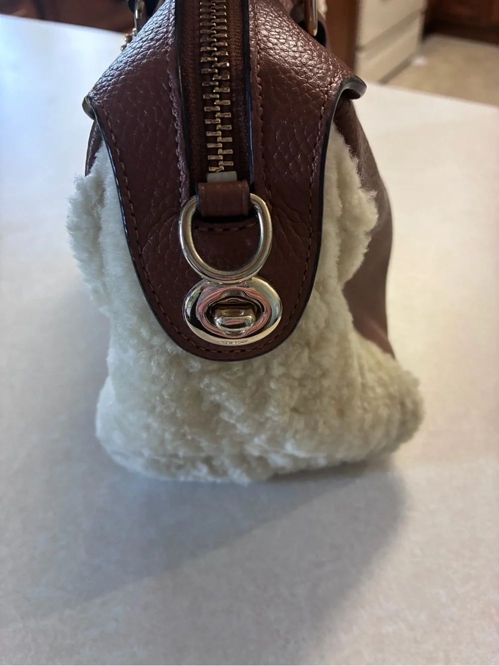 Authentic Coach Bennett Shearling Mini Satchel Bag Saddle F36689
